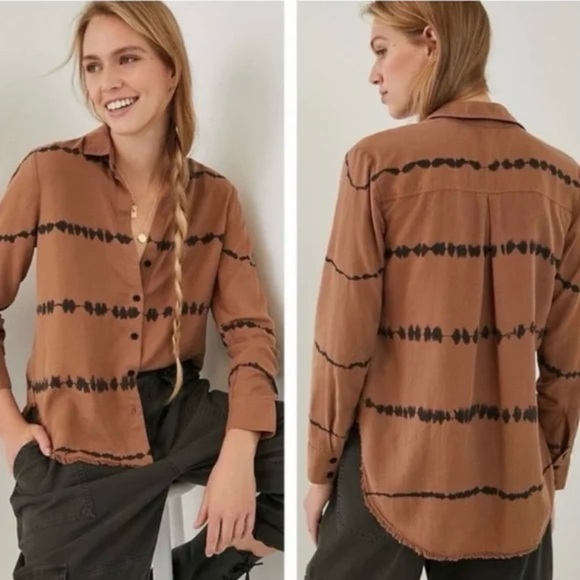 Anthropologie Tops - Anthropologie Cloth & Stone Edie Brown Tie Dye Button Down Blouse